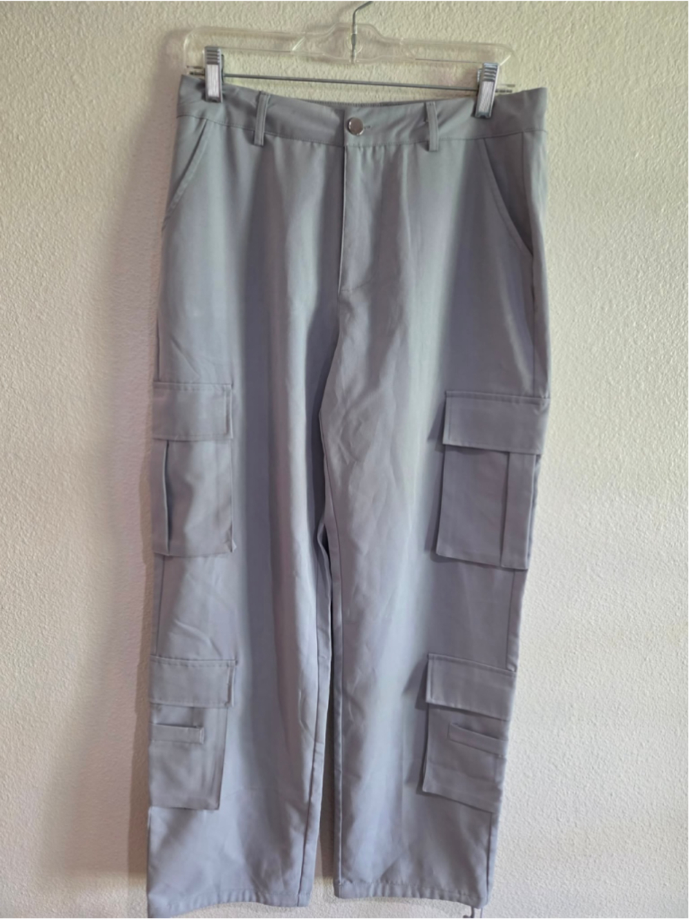 Men’s Light Gray Multi-Pocket Cargo Pants Utility Streetwear Size M 31 Inseam W-